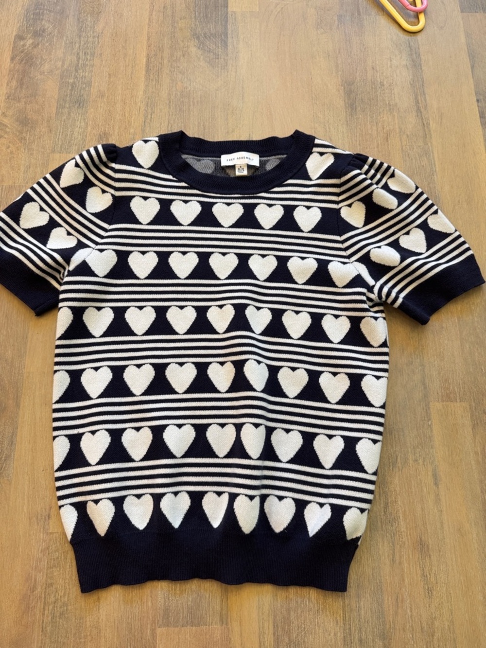 Navy and White Heart-Striped Knit Tee